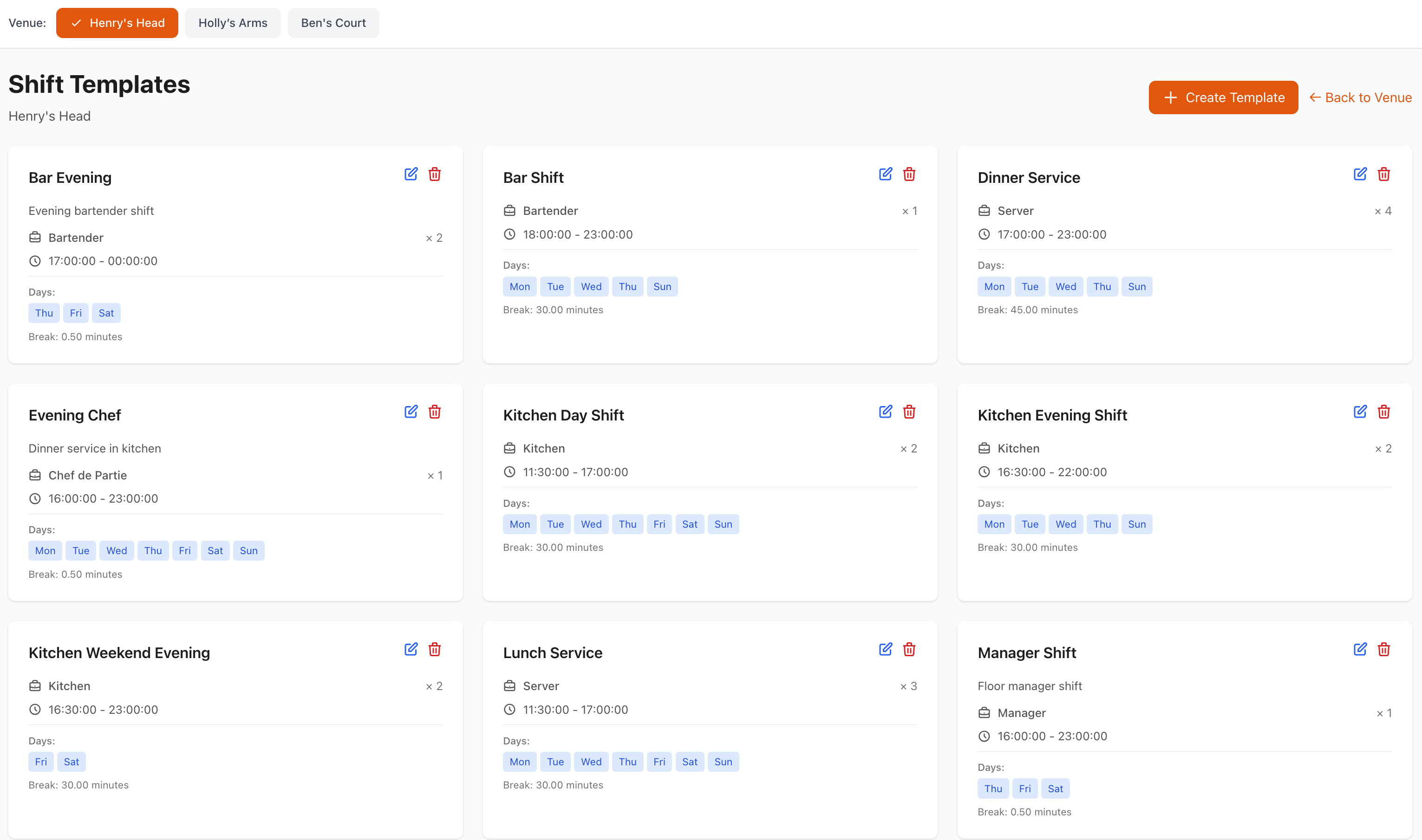 Shift Templates