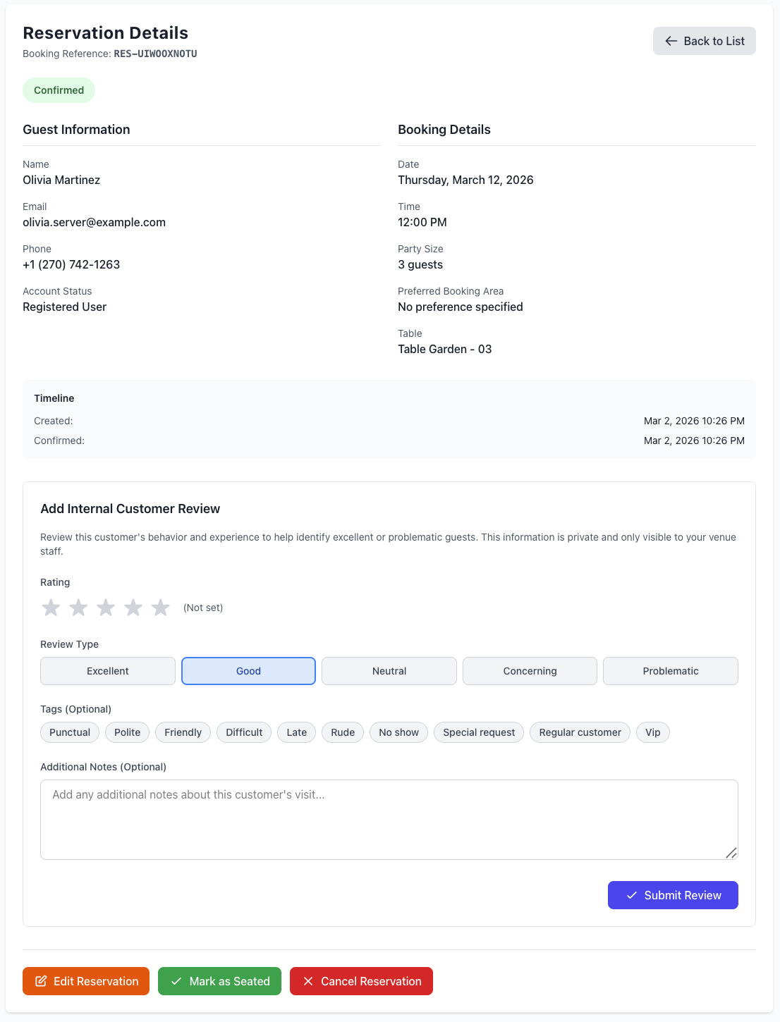 Reservation Details